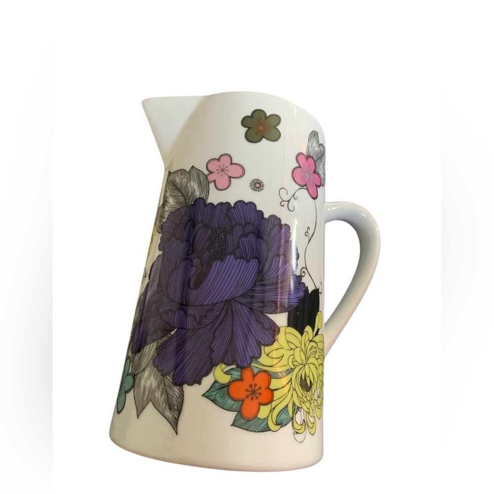 Paperchase Fine Porcelain Vibrant Color Floral Design Pitcher 8” No Chips‎